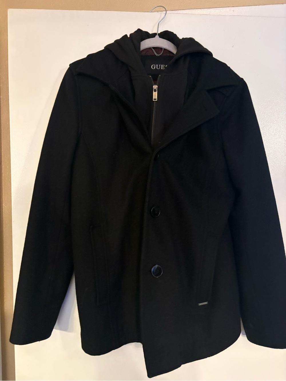 GUESS Black Men's Hooded Pea Coat